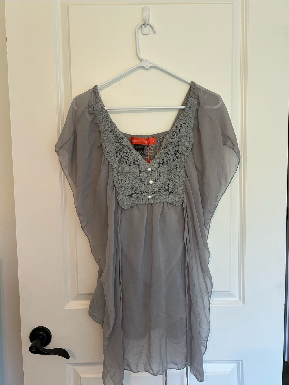 Lightweight Gray Crochet-Trim Women's Top